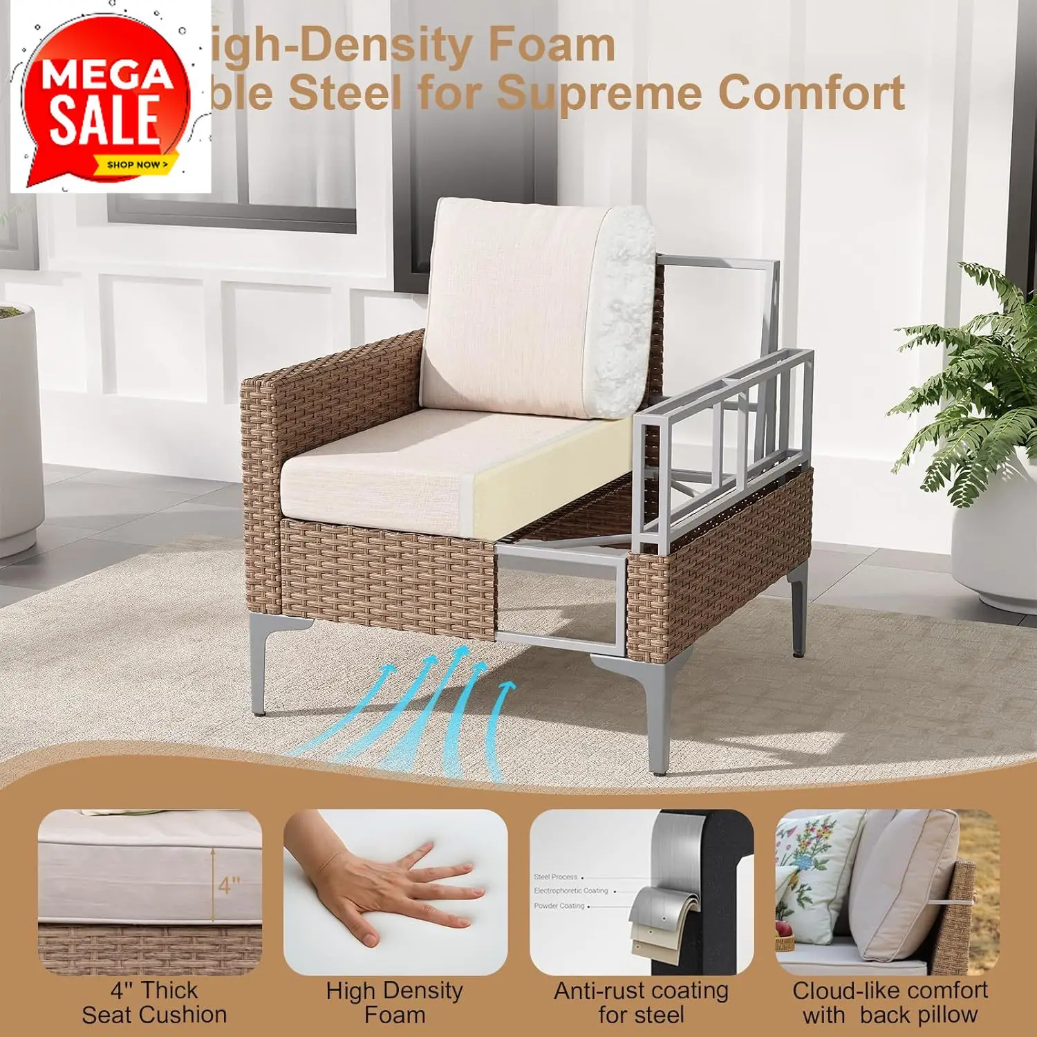 4-Piece Patio Furniture Set,Outdoor Wicker Patio Conversation Set with Tempered Glass Table
4-Piece Patio Furniture Set,Outdoor Wicker Patio Conversation Set with Tempered Glass Table