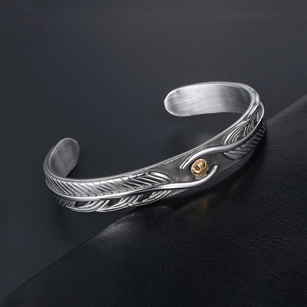 Fashion Retro Personality Eagle Bracelets Punk Trend 316L Stainless Steel Feather Open Bracelet for Men Women Jewelry Wholesale
Fashion Retro Personality Eagle Bracelets Punk Trend 316L Stainless Steel Feather Open Bracelet for Men Women Jewelry Wholesale