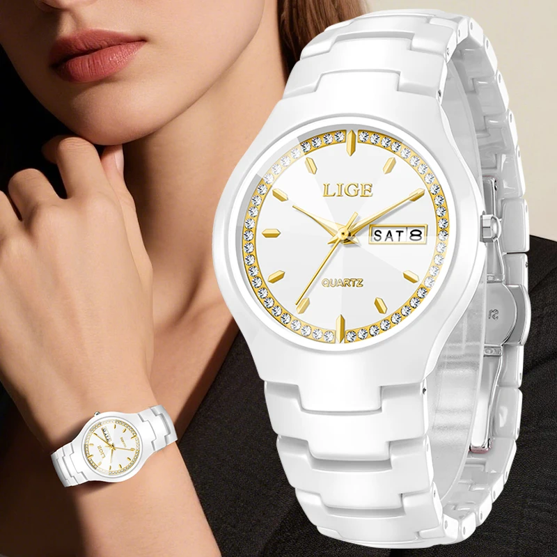 LIGE новые элегантные женские часы керамические водонепроницаемые часы с календарем недели модные женские кварцевые наручные часы Relogio Feminino + коробка 
LIGE новые элегантные женские часы керамические водонепроницаемые часы с календарем недели модные женские кварцевые наручные часы Relogio Feminino + коробка