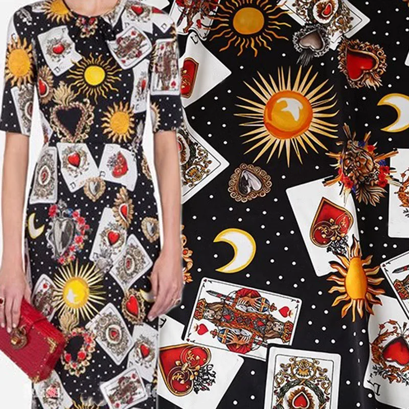European And American Poker/Heart/Sun Printed Natural Silk Satin Fabric For Women Summer Dress Blouse Handmade DIY Cloth Sewing
European And American Poker/Heart/Sun Printed Natural Silk Satin Fabric For Women Summer Dress Blouse Handmade DIY Cloth Sewing