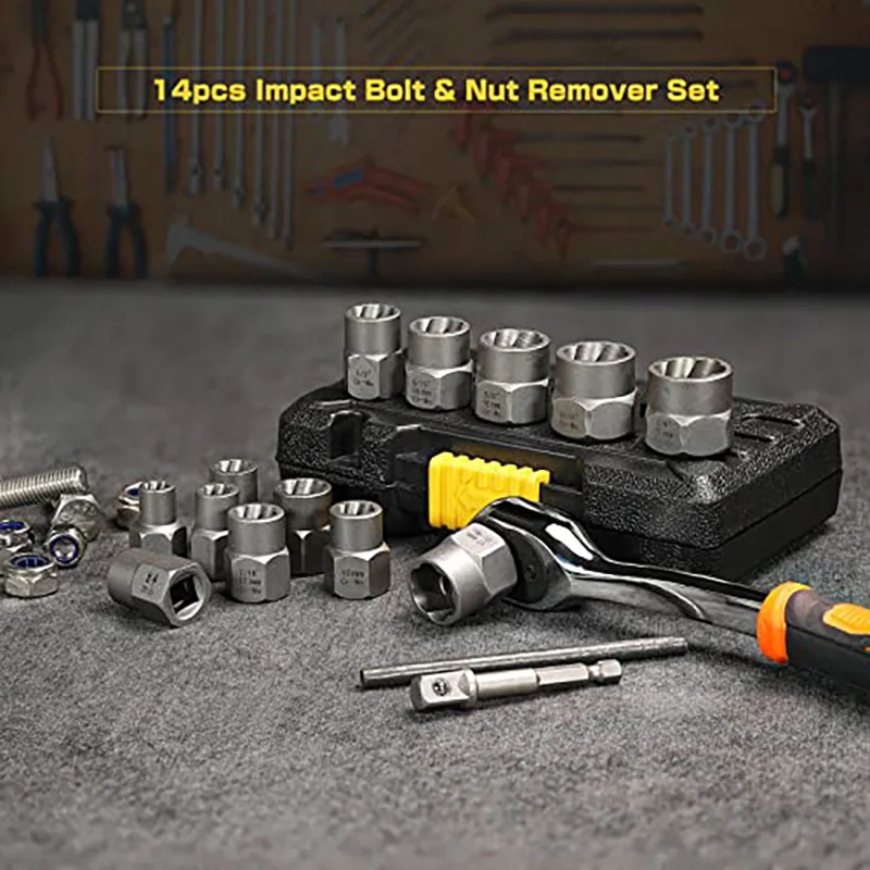 15Pcs Nut & Bolt Grip Extractor Socket Set Impact Bolt Nut Remover, Nut Removal Tool, Bolt Extractor Tool
15Pcs Nut & Bolt Grip Extractor Socket Set Impact Bolt Nut Remover, Nut Removal Tool, Bolt Extractor Tool