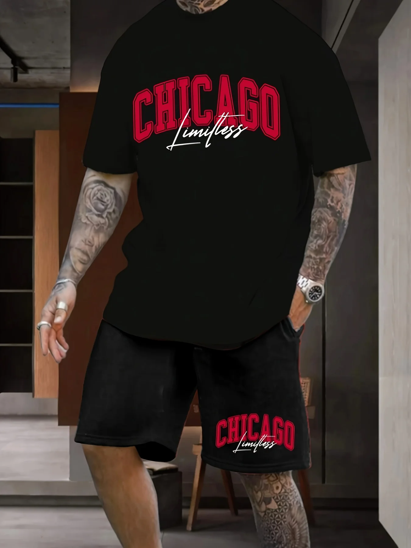 Men's Summer Chicago - themed "CHICAGO" Letter - printed T - shirt and Shorts Set showcasing Fashionable Street - wear Style
Men's Summer Chicago - themed "CHICAGO" Letter - printed T - shirt and Shorts Set showcasing Fashionable Street - wear Style