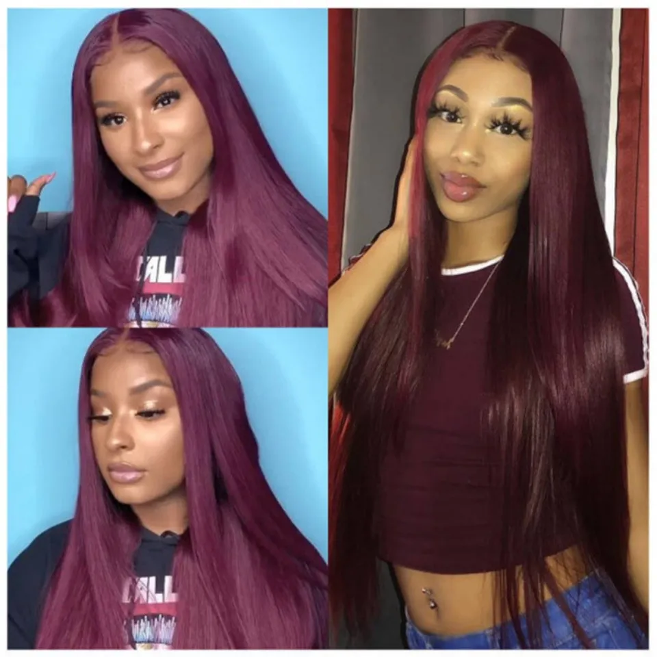 99j Burgundy Straight Human Hair 13x4 Transparent Full Frontal Lace front Wig Red Colored Wig Brazilian Human Hair for Women 
99j Burgundy Straight Human Hair 13x4 Transparent Full Frontal Lace front Wig Red Colored Wig Brazilian Human Hair for Women