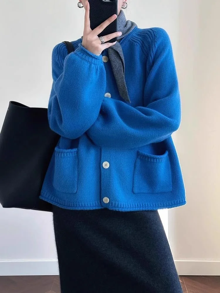 Klein Blue Knitted Open Cardigan Sweater Women's Early Spring Loose Lazy Design Lantern Sleeve Top Warmth Emitting Long Sleeve
Klein Blue Knitted Open Cardigan Sweater Women's Early Spring Loose Lazy Design Lantern Sleeve Top Warmth Emitting Long Sleeve