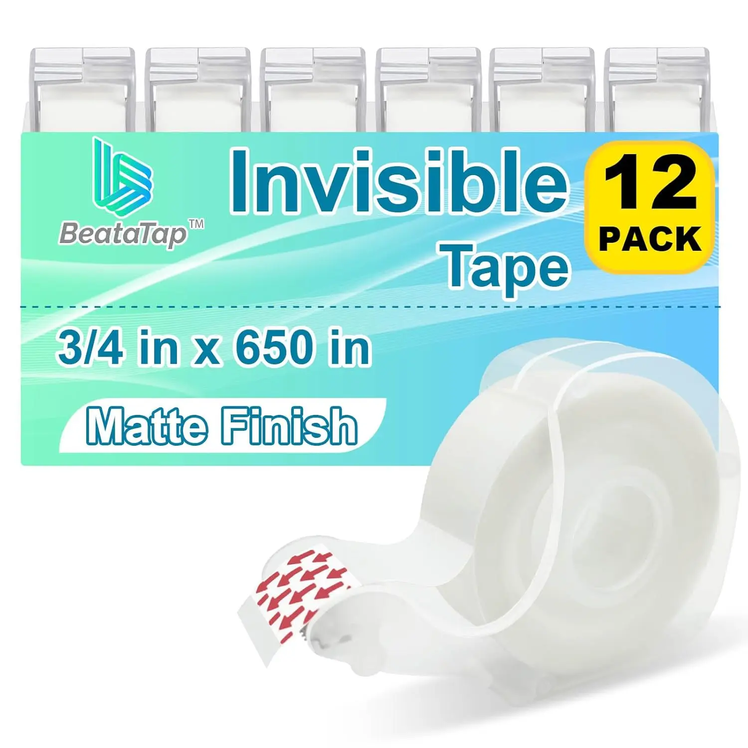 Clear Tape Bulk 12 Rolls with Dispensers, Invisible Matte Finish, Writable, 3/4 in x 650 in, Ideal for Gift Wrapping, School &
Clear Tape Bulk 12 Rolls with Dispensers, Invisible Matte Finish, Writable, 3/4 in x 650 in, Ideal for Gift Wrapping, School &