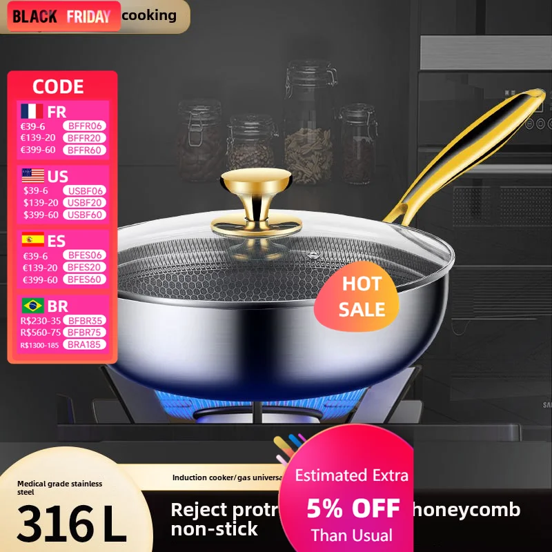 316 Stainless Steel Pan Non-stick Pan Household Uncoated Frying Pan Induction Cooker Gas Universal
316 Stainless Steel Pan Non-stick Pan Household Uncoated Frying Pan Induction Cooker Gas Universal