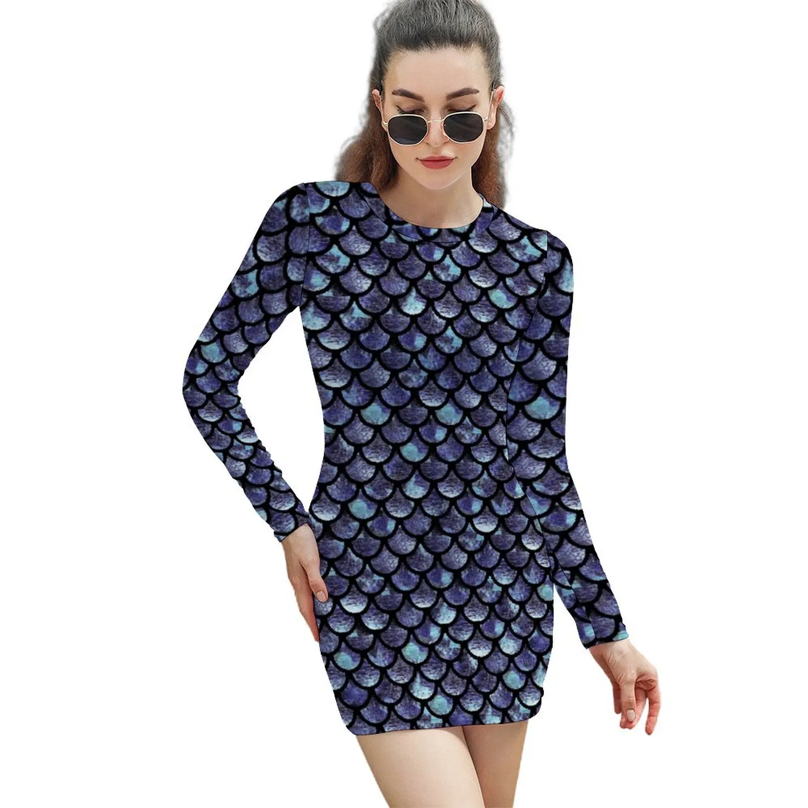 Mermaid Scales - Purple Blue Long-Sleeved Sheath Dress Women's summer long dress
Mermaid Scales - Purple Blue Long-Sleeved Sheath Dress Women's summer long dress