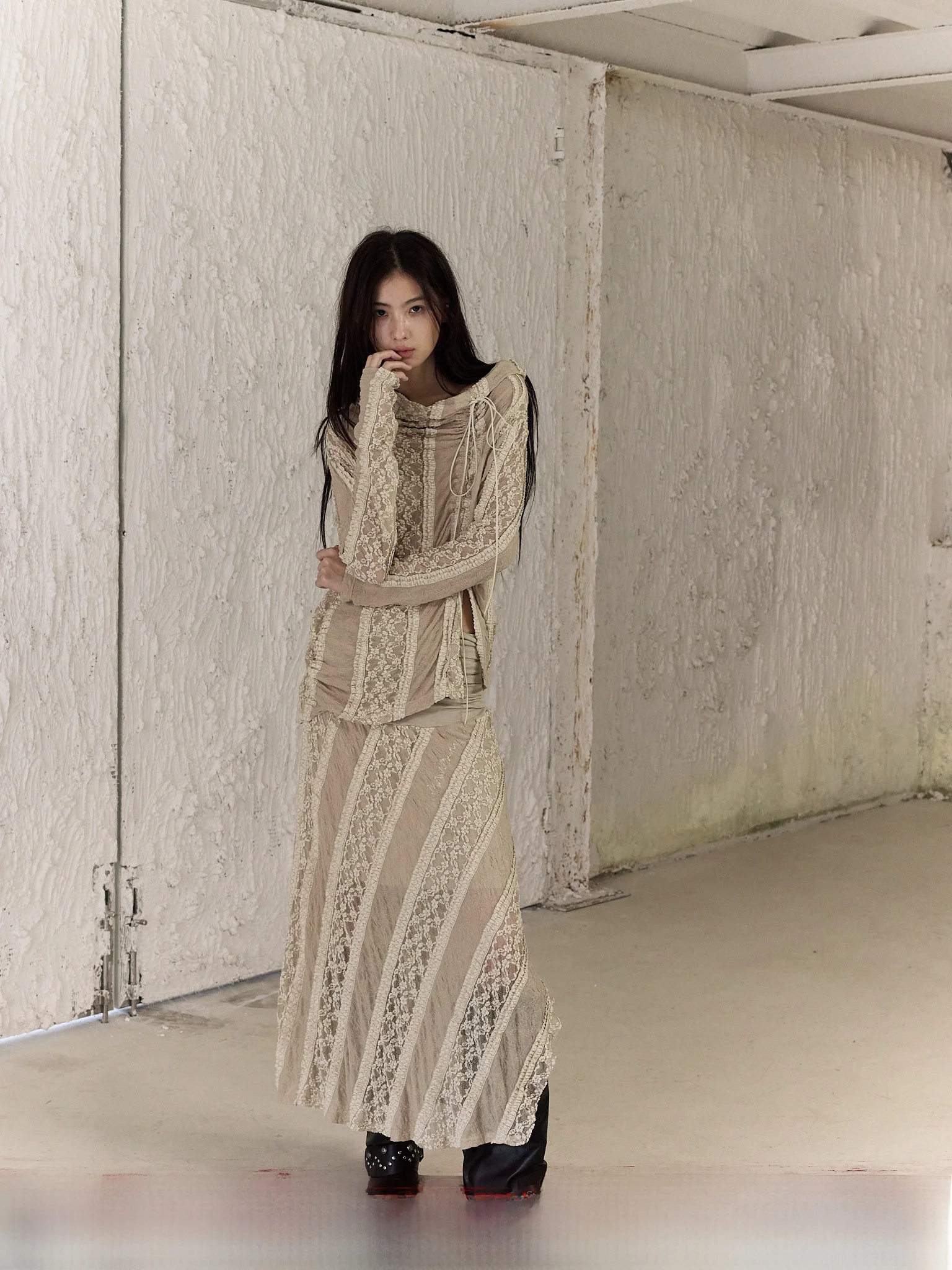 Long Sve Knitted Lace Trim Dstring oulder awl Set Asymmetrical Hemline Midi Skirt Ensemble Original Design by Chang...
Long Sve Knitted Lace Trim Dstring oulder awl Set Asymmetrical Hemline Midi Skirt Ensemble Original Design by Chang...