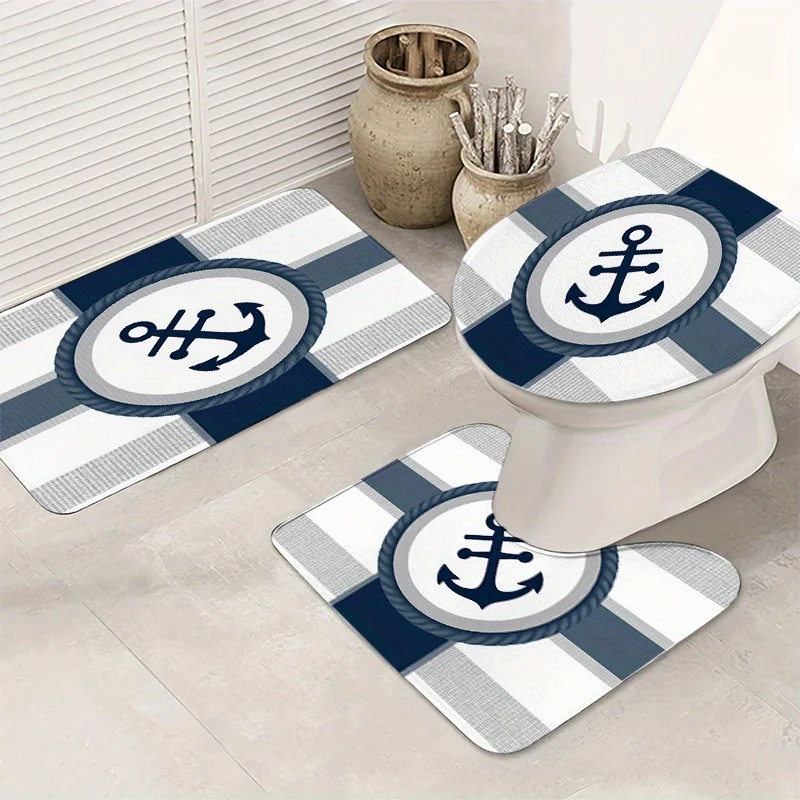 3pcs Nautical Anchor Bathroom Rug Set Non-Slip U-Shaped Mat and Toilet Lid Cover Blue Ocean Theme Washable Indoor Floor Mats
3pcs Nautical Anchor Bathroom Rug Set Non-Slip U-Shaped Mat and Toilet Lid Cover Blue Ocean Theme Washable Indoor Floor Mats