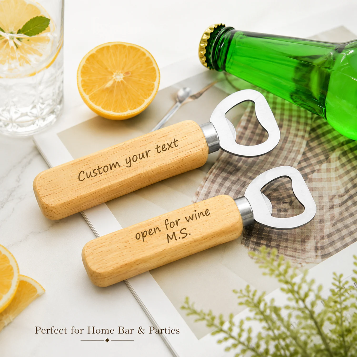 Custom Text Beer Bottle Opener Laser Engraving Beer Bottle Opener Wooden Handle Beer Opener for Kitchen Party Personalized Gift
Custom Text Beer Bottle Opener Laser Engraving Beer Bottle Opener Wooden Handle Beer Opener for Kitchen Party Personalized Gift