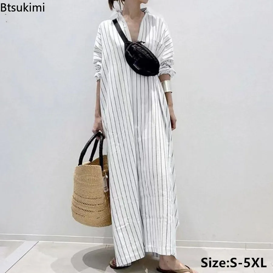 2024 Women's Temperament Striped Polo-neck Long Skirt Simple Loose Long Pullover Dress Vintage Elegant Women Casual Dress Robe
2024 Women's Temperament Striped Polo-neck Long Skirt Simple Loose Long Pullover Dress Vintage Elegant Women Casual Dress Robe