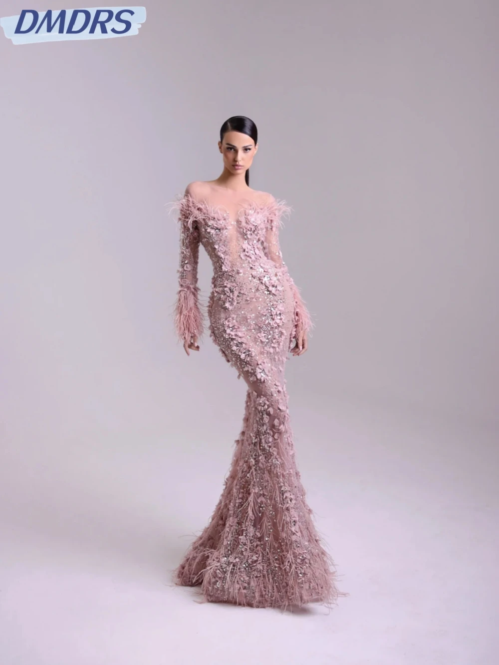 Blush Pink Feather Mermaid Long Evening Dress Sequined Beads Wedding Party Gown Customized Luxurious Off Shoulder Prom Dresses
Blush Pink Feather Mermaid Long Evening Dress Sequined Beads Wedding Party Gown Customized Luxurious Off Shoulder Prom Dresses