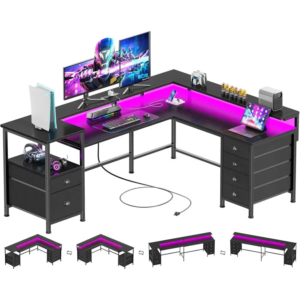 66 Dual-Sided Gaming Desk with 6 Drawers, Printer Shelves, Power Outlets, LED Lights, Monitor Stand, Black
66 Dual-Sided Gaming Desk with 6 Drawers, Printer Shelves, Power Outlets, LED Lights, Monitor Stand, Black