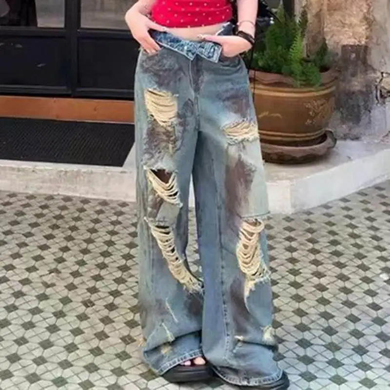 High Waist Ripped Denim Jeans Women's Vintage American Straight Leg Wide Leg Long Pants Summer Fashion Ladies' Clothing
High Waist Ripped Denim Jeans Women's Vintage American Straight Leg Wide Leg Long Pants Summer Fashion Ladies' Clothing