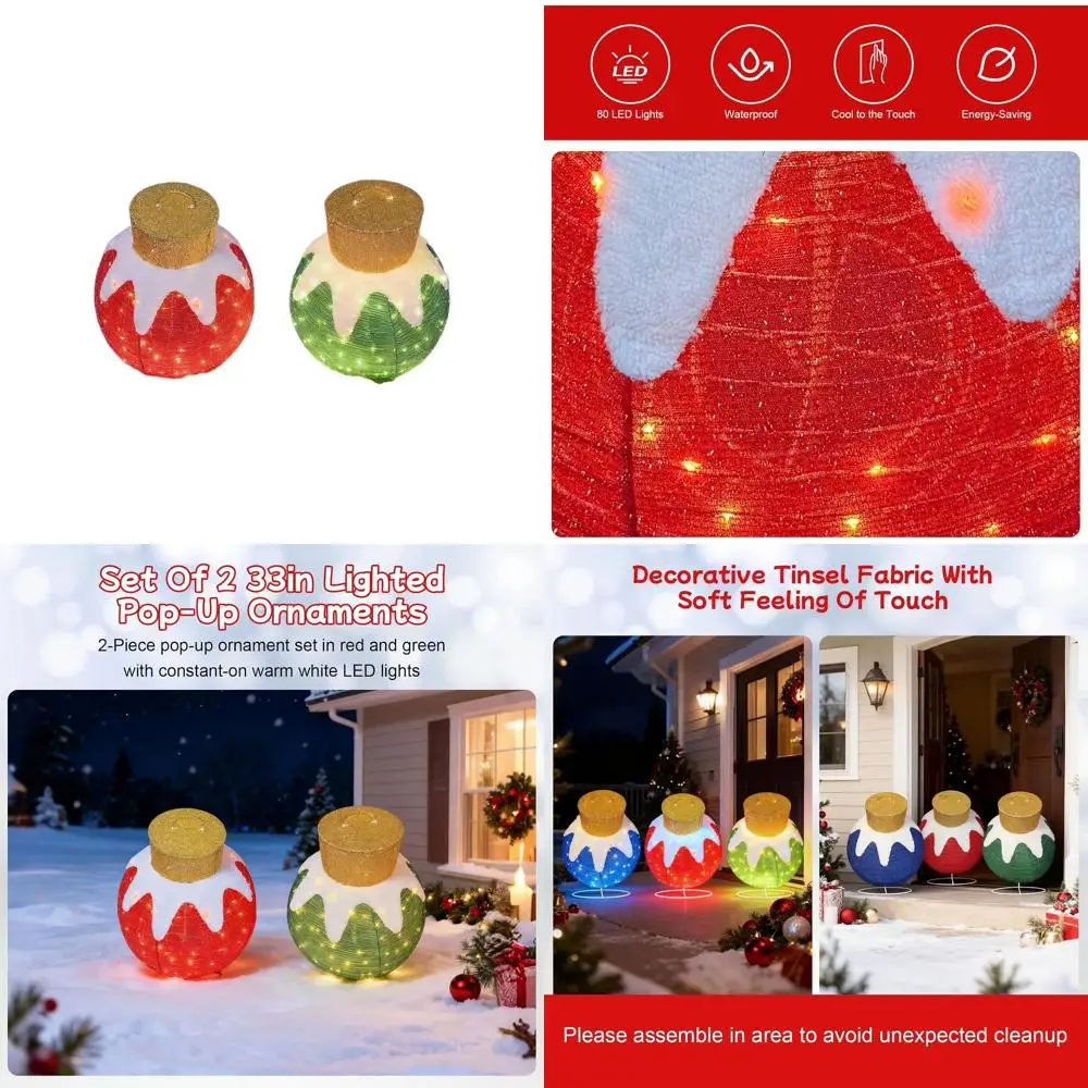 Набор из 2 рождественских всплывающих украшений с подсветкой, декор праздничного шара, 160 светодиодов, 8 режимов освещения - красный/зеленый
Набор из 2 рождественских всплывающих украшений с подсветкой, декор праздничного шара, 160 светодиодов, 8 режимов освещения - красный/зеленый