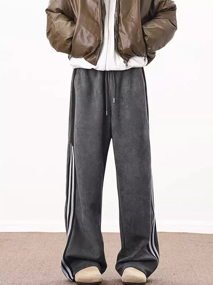 Thiened замшевые зимние спортивные брюки для мужчин, повседневные прямые широкие брюки с полосатым узором, молодежные и Dync Sle 
Thiened замшевые зимние спортивные брюки для мужчин, повседневные прямые широкие брюки с полосатым узором, молодежные и Dync Sle