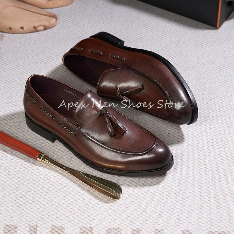 New Dark Brown Tassel Loafers Round Toe Genuine Leather Slip On Comfortable Oxford Shoes Men's Business Office Formal Shoes
New Dark Brown Tassel Loafers Round Toe Genuine Leather Slip On Comfortable Oxford Shoes Men's Business Office Formal Shoes