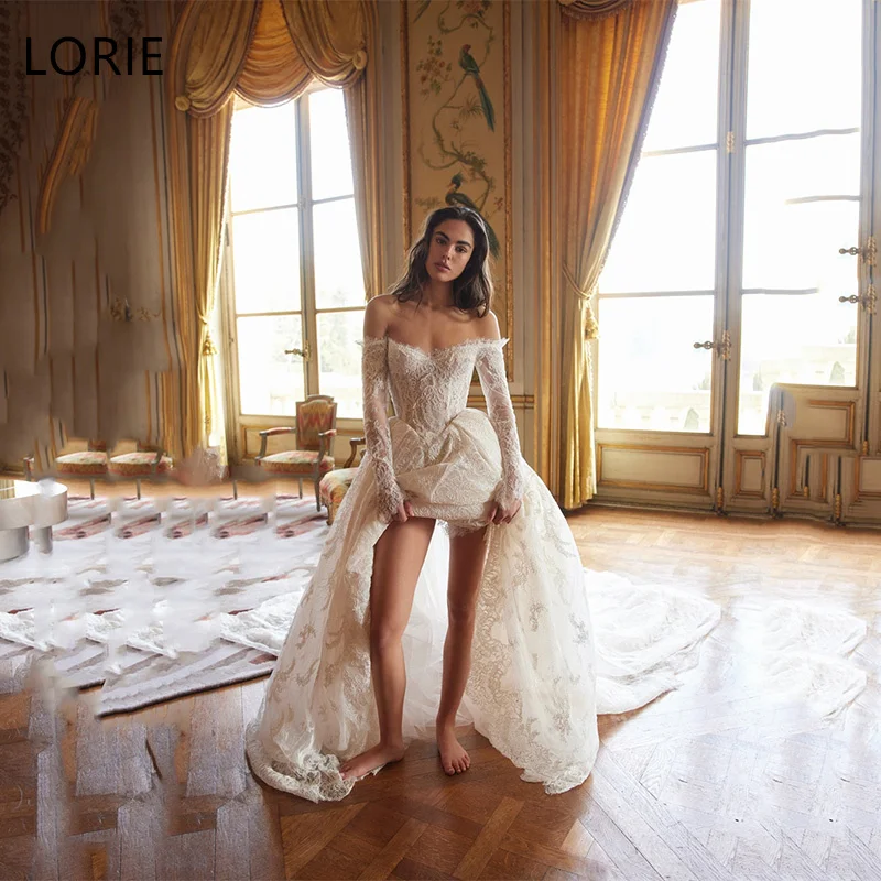 LORIE Ball Lace Wedding Dresses V-Neck Off shoulder sleeves Backless Pleat Bride dress 2025 Long Tail Bridal Gowns Customized
LORIE Ball Lace Wedding Dresses V-Neck Off shoulder sleeves Backless Pleat Bride dress 2025 Long Tail Bridal Gowns Customized