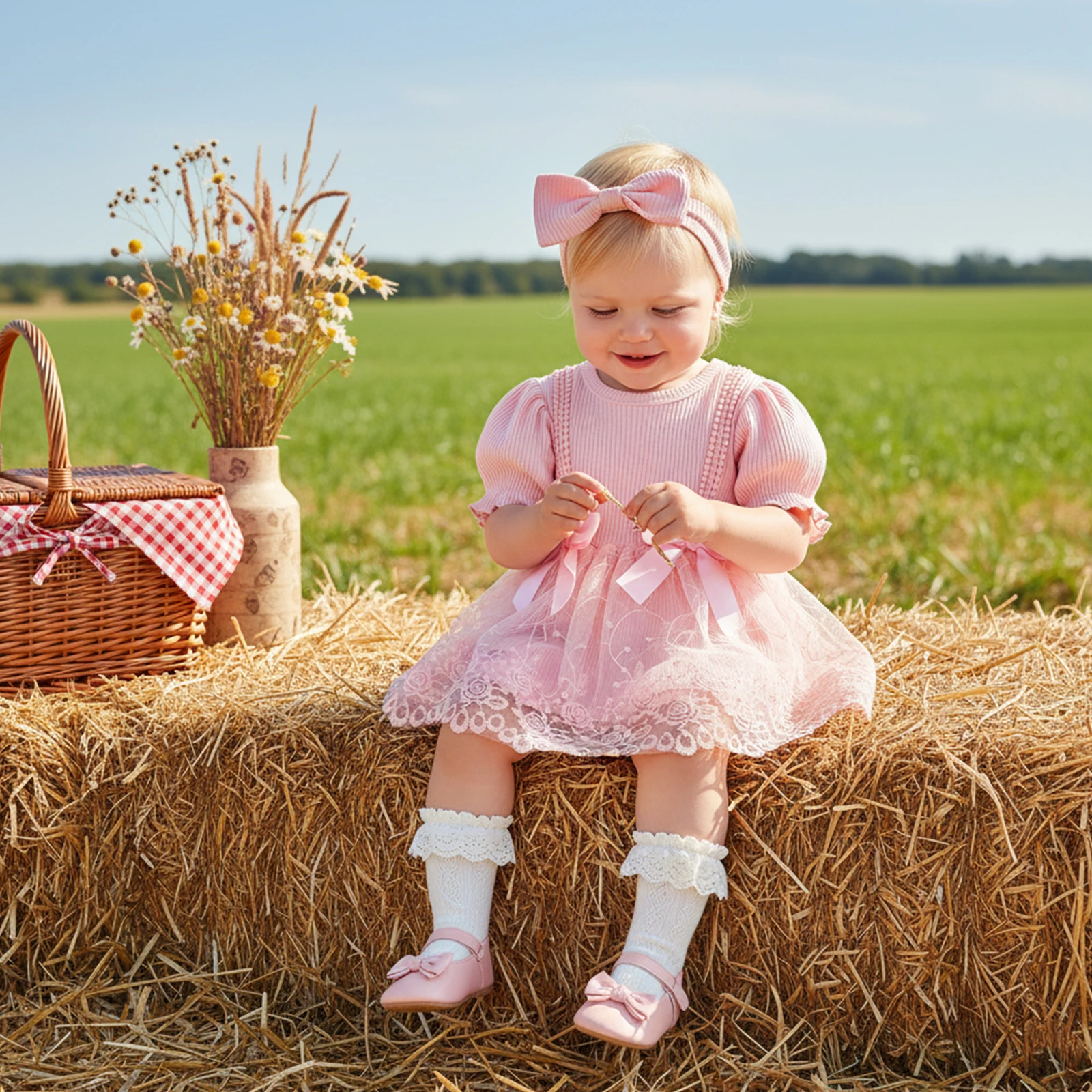 Baby Girl Spring Summer Bodysuits Outfits Bows Lace Mesh Crew Neck Short Sleeve Romper Dress Bow Headband 2 Pcs Set
Baby Girl Spring Summer Bodysuits Outfits Bows Lace Mesh Crew Neck Short Sleeve Romper Dress Bow Headband 2 Pcs Set