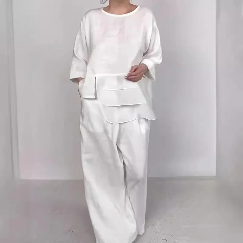 Fashion Long-sleeved O-neck Layered Design Top + Wide-leg Pants 2-piece Set Women Autumn Solid Color Loose Casual Suit Female
Fashion Long-sleeved O-neck Layered Design Top + Wide-leg Pants 2-piece Set Women Autumn Solid Color Loose Casual Suit Female