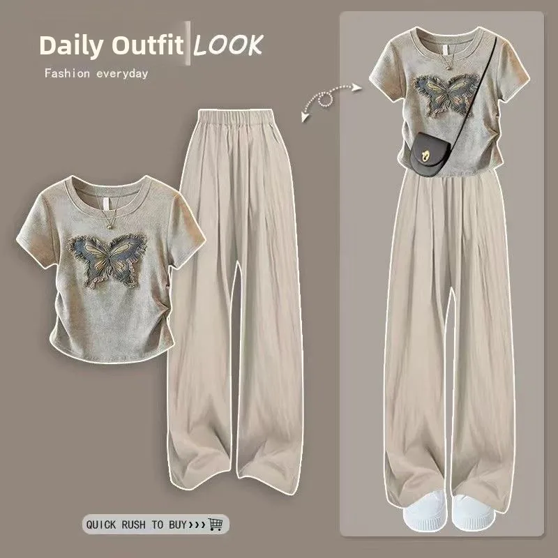 Fashionable Casual Wide Leg Pants Short Top Slimming Short Sleeve Two Piece Set Summer Women's Clothing Ensemble
Fashionable Casual Wide Leg Pants Short Top Slimming Short Sleeve Two Piece Set Summer Women's Clothing Ensemble