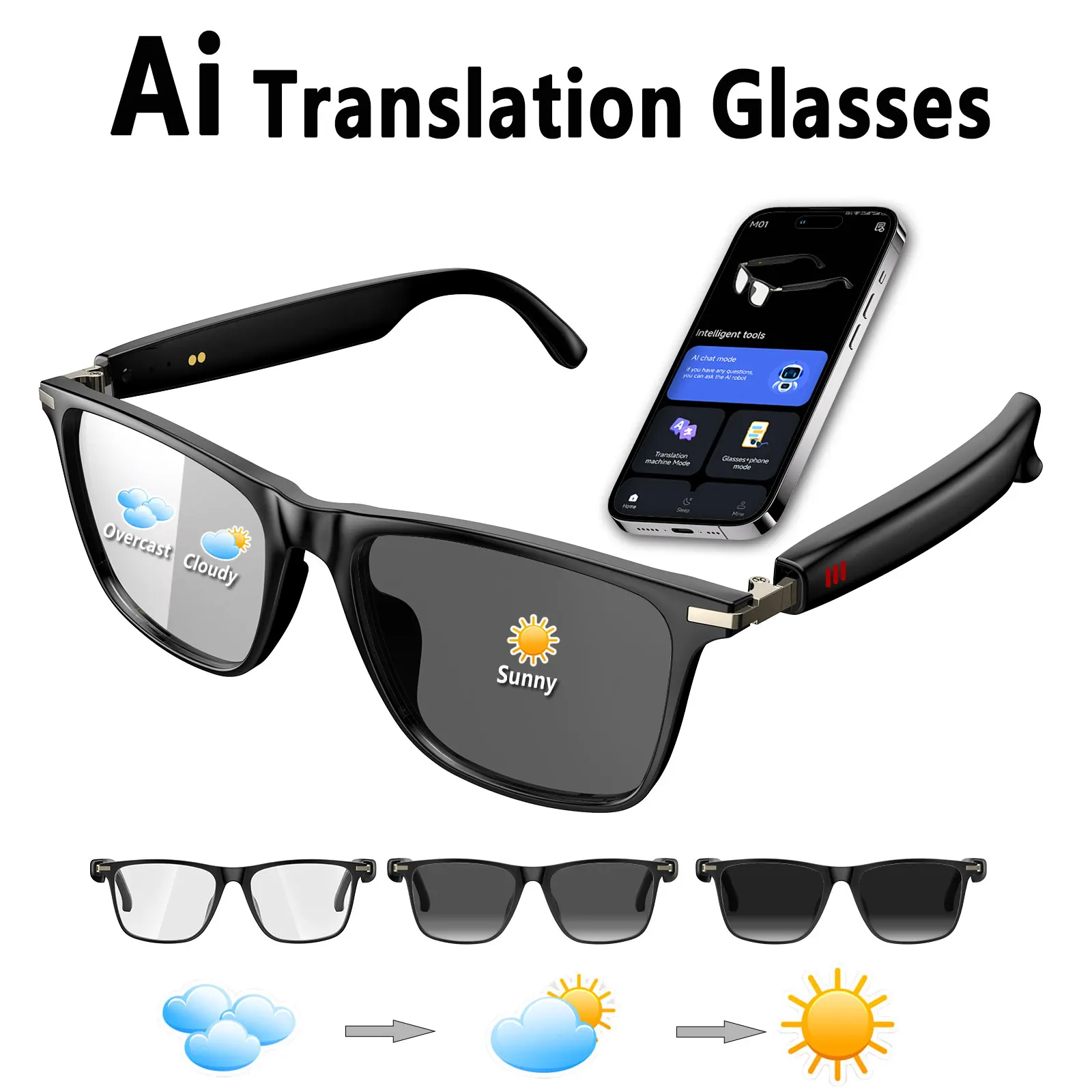 Smart audio glasses, real-time translation via app, photochromic lenses, Hi-Fi music playback, and noise-canceling voice calls.
Smart audio glasses, real-time translation via app, photochromic lenses, Hi-Fi music playback, and noise-canceling voice calls.