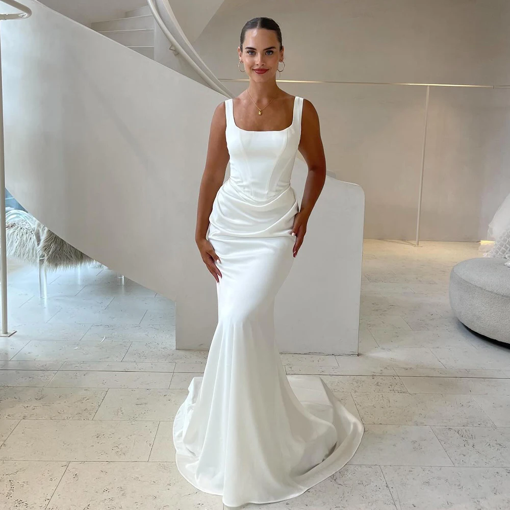 New Two Wide Straps Scoop Neckling Pleat Sheath/Mermaid Wedding Dresses Sweep Train Custom Made 2025 Vestido De Noival
New Two Wide Straps Scoop Neckling Pleat Sheath/Mermaid Wedding Dresses Sweep Train Custom Made 2025 Vestido De Noival