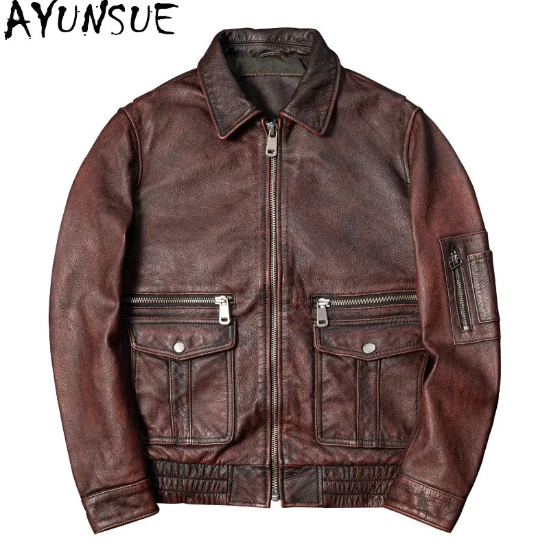 AYUNSUE Men Pure First Layer Cowhide Leather Jacket Loose Fit Retro Real Leather Coat Man Outerwear Classic Casual Streetwear
AYUNSUE Men Pure First Layer Cowhide Leather Jacket Loose Fit Retro Real Leather Coat Man Outerwear Classic Casual Streetwear