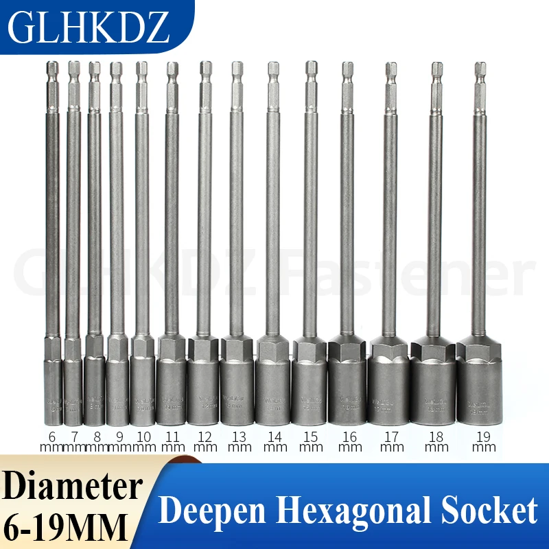 1pcs 6-19mm Deepen Hexagonal Socket 1/4 Hex Shank Hex Socket 200mm Inner Hexagon Socket Hexagon Socket Wrench Nut Driver Adapter
1pcs 6-19mm Deepen Hexagonal Socket 1/4 Hex Shank Hex Socket 200mm Inner Hexagon Socket Hexagon Socket Wrench Nut Driver Adapter