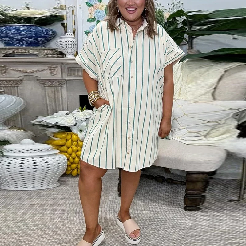 Casual Single Breasted Lapel Oversized T Shirt Women Spring Striped Print Pockets Loose Dress Summer Short Sleeve A-Line Dresses
Casual Single Breasted Lapel Oversized T Shirt Women Spring Striped Print Pockets Loose Dress Summer Short Sleeve A-Line Dresses