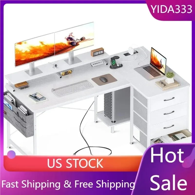 with USB Charging Port & Power Outlet, Corner with 4 Tier Drawer & Monitor Shelf White 55 inch L Shaped Computer Desk
with USB Charging Port & Power Outlet, Corner with 4 Tier Drawer & Monitor Shelf White 55 inch L Shaped Computer Desk