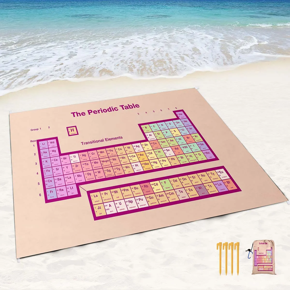Beach Blanket Sandproof,Periodic Table Of Elements Beach Rug with Sand Pockets and Stakes,Lightweight Outdoor Pad for Seaside
Beach Blanket Sandproof,Periodic Table Of Elements Beach Rug with Sand Pockets and Stakes,Lightweight Outdoor Pad for Seaside