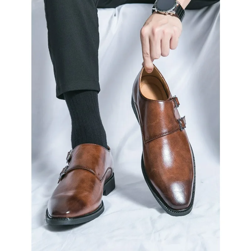 Classic Retro Dress Men's Monk Leather Shoes with Pointed Toe Buckle Business Office Wedding Comfortable Men's Oxfords Shoes
Classic Retro Dress Men's Monk Leather Shoes with Pointed Toe Buckle Business Office Wedding Comfortable Men's Oxfords Shoes