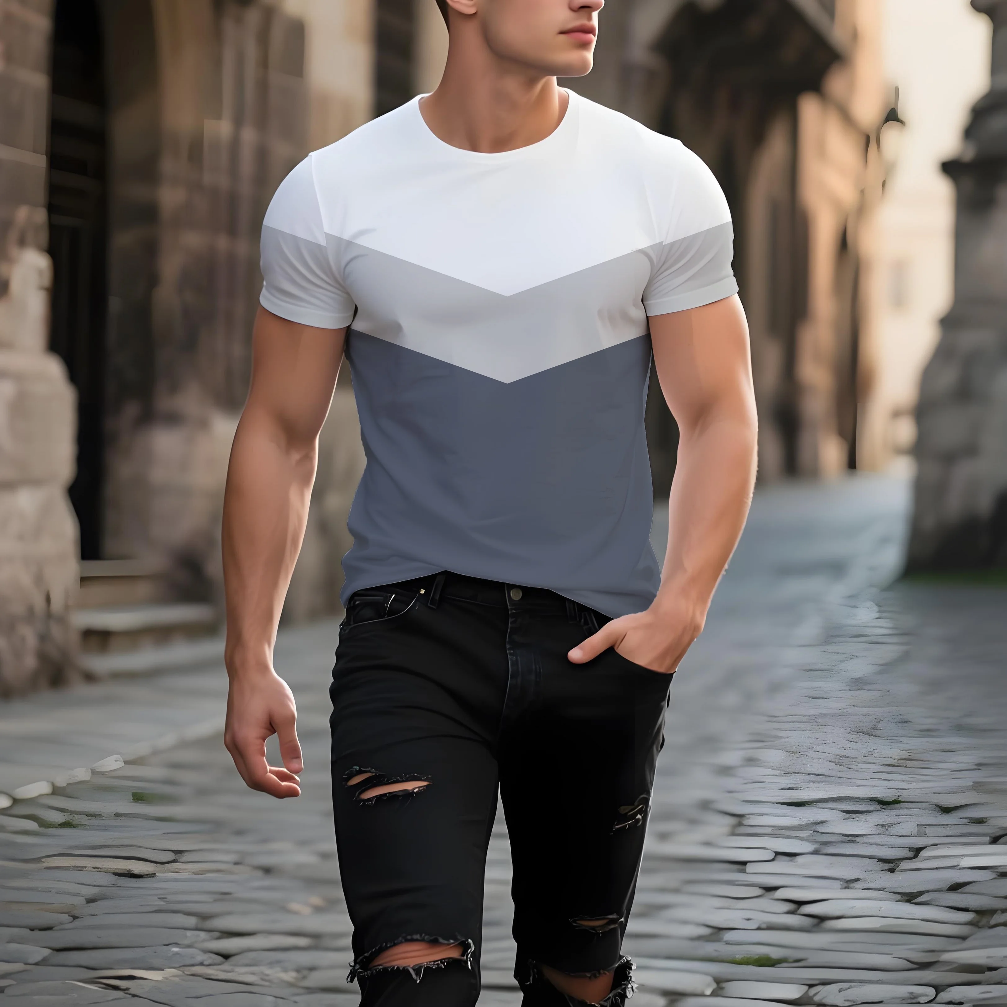 Летняя модная дышащая трехцветная мужская футболка с короткими рукавами и круглым вырезом, персонализированные повседневные мужские топы
Летняя модная дышащая трехцветная мужская футболка с короткими рукавами и круглым вырезом, персонализированные повседневные мужские топы