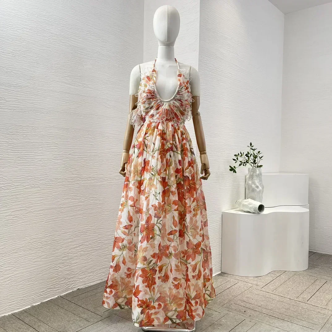 New Summer Autumn 2024 Linen Silk Appliques Red Floral Print Sleevelesss Halter Lace Patchwork Pleat Maxi Dress for Women
New Summer Autumn 2024 Linen Silk Appliques Red Floral Print Sleevelesss Halter Lace Patchwork Pleat Maxi Dress for Women