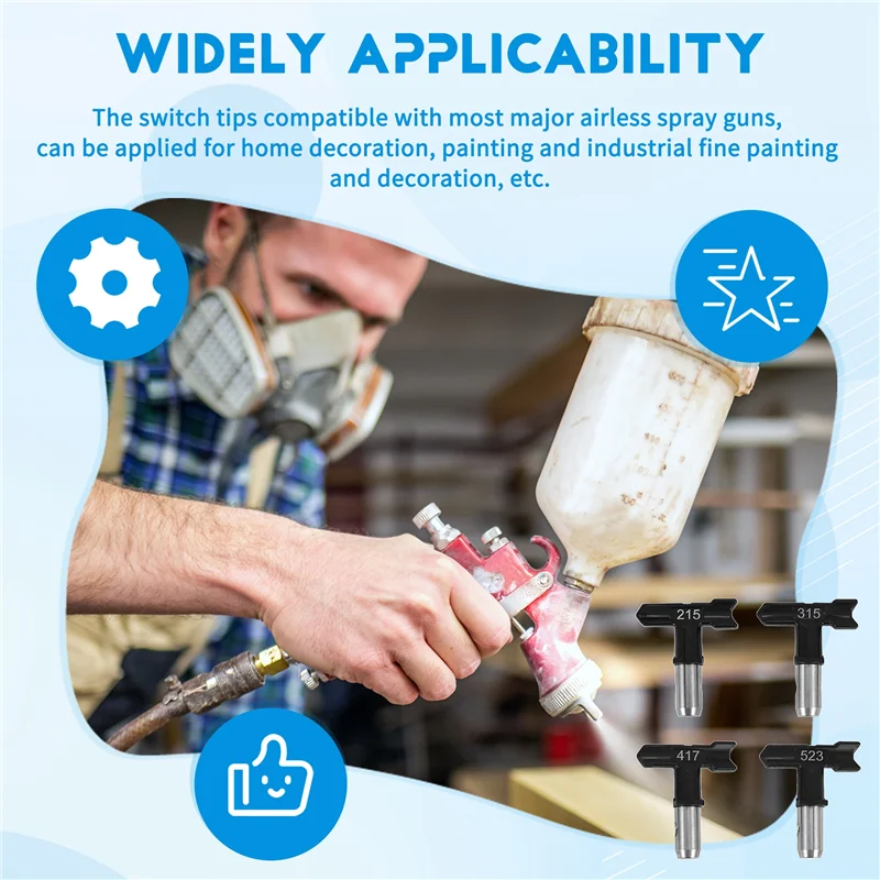4Pcs Reversible Airless Paint Sprayer Nozzle Tips, Airless Sprayer Spraying Machine Parts(215,315,417,523)-ABGL
4Pcs Reversible Airless Paint Sprayer Nozzle Tips, Airless Sprayer Spraying Machine Parts(215,315,417,523)-ABGL