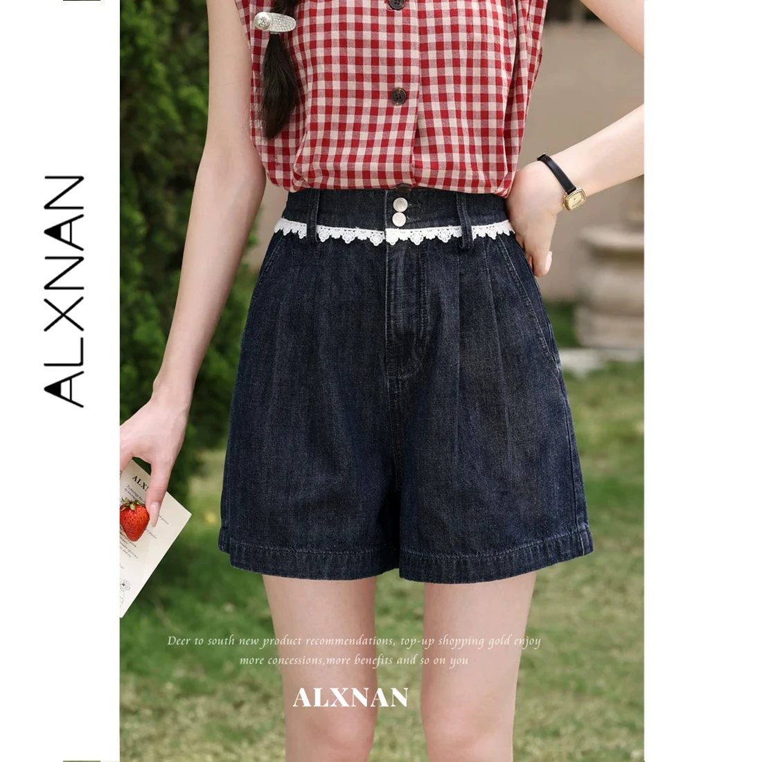 ALXNAN Dark Blue Denim Shorts Lace Waist Splicing Elegant Wide-leg Shorts Summer Casual Fashion Loose-fit Female Pants L63721
ALXNAN Dark Blue Denim Shorts Lace Waist Splicing Elegant Wide-leg Shorts Summer Casual Fashion Loose-fit Female Pants L63721