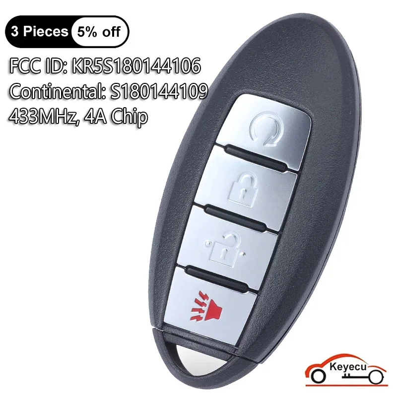 KEYECU 4 кнопки 433 МГц 4A чип для Nissan Rogue Sport 2017 2018 2019 Автоматический Смарт-Брелок дистанционного управления S180144109 KR5S180144106
KEYECU 4 кнопки 433 МГц 4A чип для Nissan Rogue Sport 2017 2018 2019 Автоматический Смарт-Брелок дистанционного управления S180144109 KR5S180144106