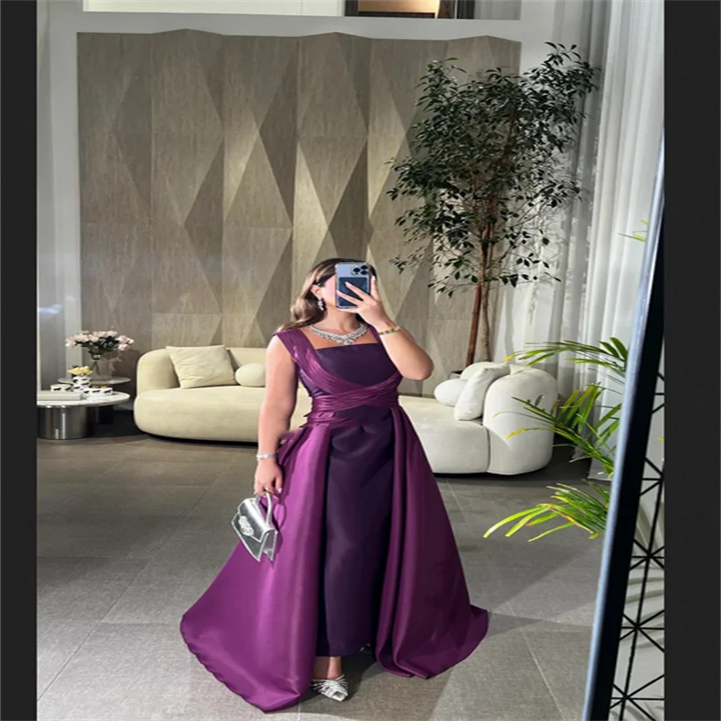 Purple Satin Elegant Sleeveless Evening Dresses A-line Ankle-length Wedding Dress Detachable Train vestidos de fiesta 2025
Purple Satin Elegant Sleeveless Evening Dresses A-line Ankle-length Wedding Dress Detachable Train vestidos de fiesta 2025