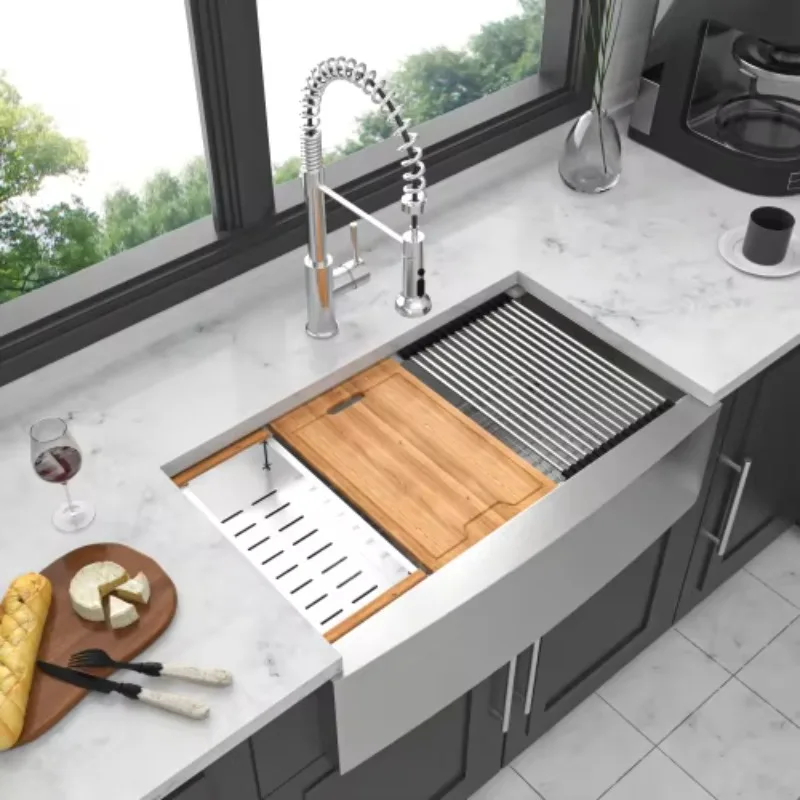 ATV Modern American Commercial Kitchen Sink Set 30x22 Inch, Apron Front 304 Stainless Steel Single Bowl With Drain Board
ATV Modern American Commercial Kitchen Sink Set 30x22 Inch, Apron Front 304 Stainless Steel Single Bowl With Drain Board