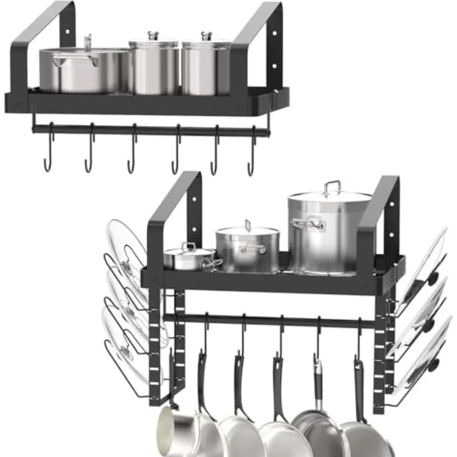 Pot Racks Wall Mounted Set of 2with Towel Bar and Pots Pans Lids Organizer Kitchen Cookware Hanging Shelves with 12 Hooks Black
Pot Racks Wall Mounted Set of 2with Towel Bar and Pots Pans Lids Organizer Kitchen Cookware Hanging Shelves with 12 Hooks Black