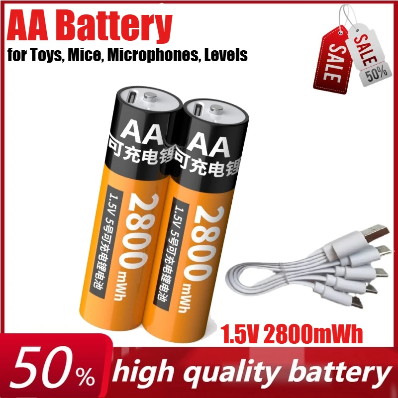 1.5V 2800mWh AA Rechargeable Li-ion Battery for Toys, Mice, Microphones, Levels, Blood Pressure Monitors, and Remote Controls 
1.5V 2800mWh AA Rechargeable Li-ion Battery for Toys, Mice, Microphones, Levels, Blood Pressure Monitors, and Remote Controls
