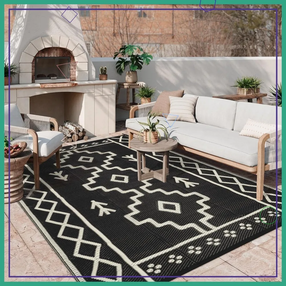 8x10 Waterproof Outdoor Rug, Reversible Black Boho RV Mat, Plastic Straw Patio Carpet for Camping Deck Pool
8x10 Waterproof Outdoor Rug, Reversible Black Boho RV Mat, Plastic Straw Patio Carpet for Camping Deck Pool