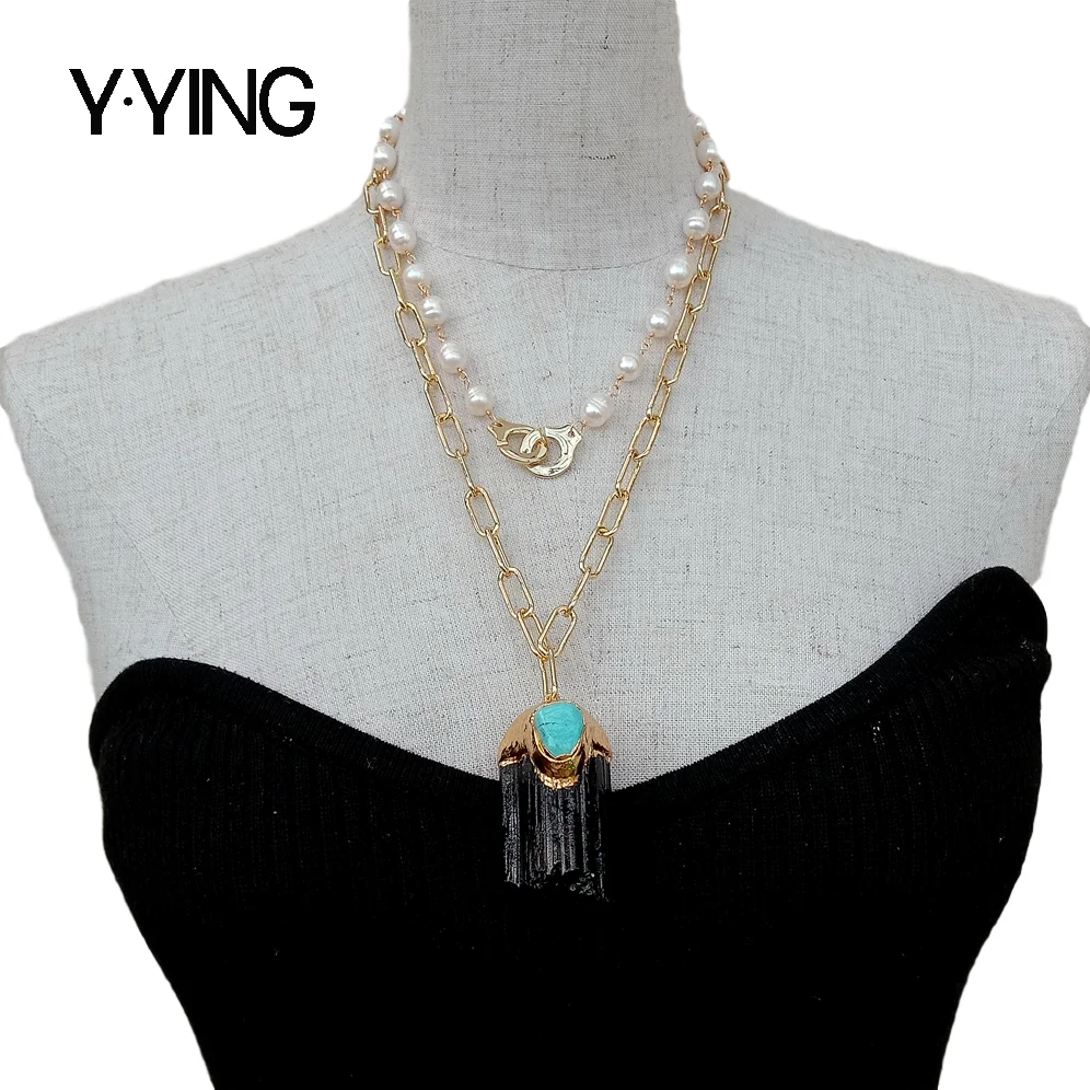 Y·YING Freshwater White Rice Pearl Chain statement Necklace Black Tourmaline Rough Pendant 18"
Y·YING Freshwater White Rice Pearl Chain statement Necklace Black Tourmaline Rough Pendant 18"