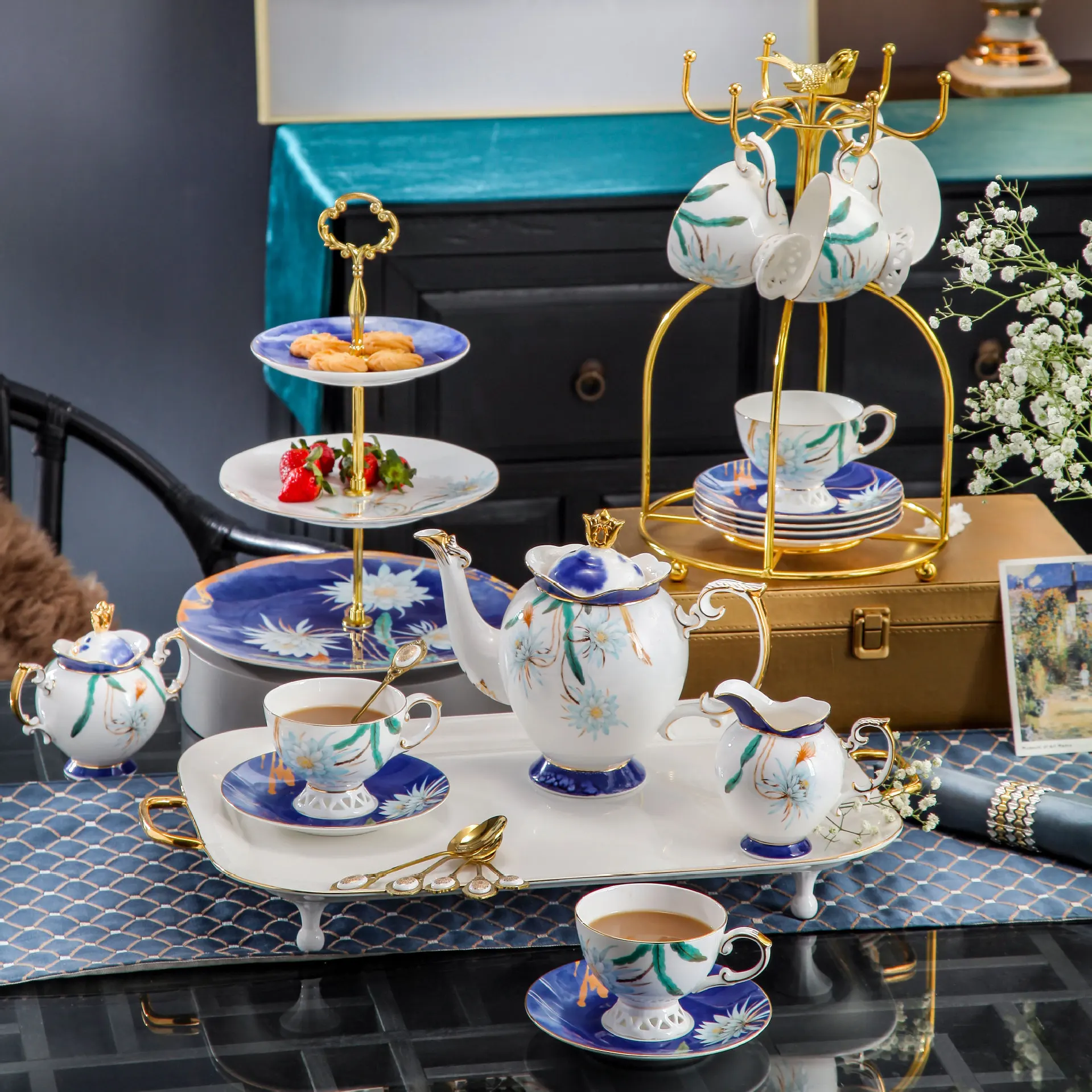 Hxl coffee cup and saucer afternoon tea set bone china home set with tray
Hxl coffee cup and saucer afternoon tea set bone china home set with tray