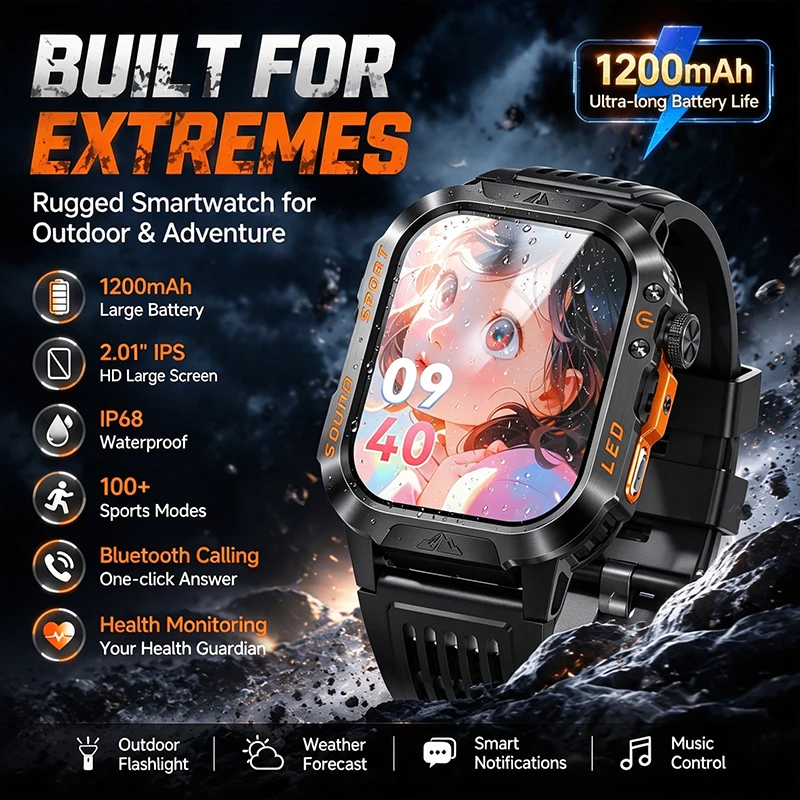 Smart Watch 1200mAh Large Capacity IP68 Waterproof 100+ Sports Modes LED Flashlight Wireless Call Health Monitoring Smart Watch
Smart Watch 1200mAh Large Capacity IP68 Waterproof 100+ Sports Modes LED Flashlight Wireless Call Health Monitoring Smart Watch