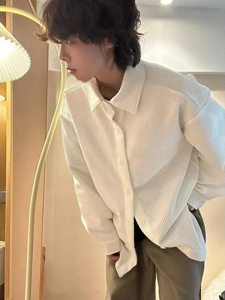 White Striped Long Sve Men's irt Spring American Retro Collar Loose Couple Outerwear Polyester Fiber Waed Youth Trend
White Striped Long Sve Men's irt Spring American Retro Collar Loose Couple Outerwear Polyester Fiber Waed Youth Trend