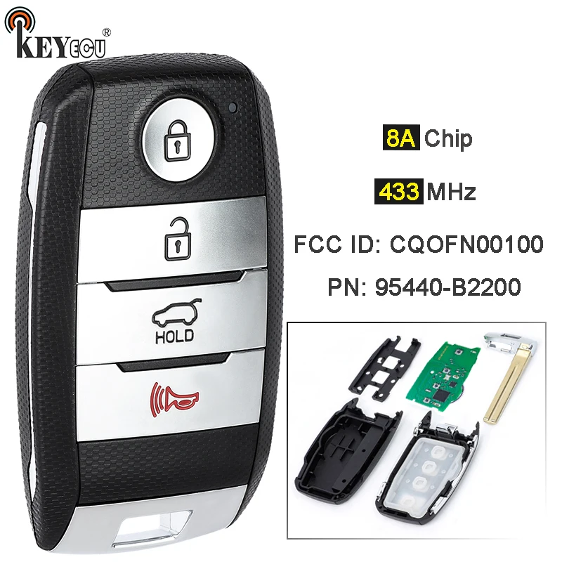 KEYECU 433MHz 8A Chip PN: 95440-B2200 FCC ID: CQOFN00100 Keyless-Go Smart Remote Control Key Fob for Soul 2014 2015 2016
KEYECU 433MHz 8A Chip PN: 95440-B2200 FCC ID: CQOFN00100 Keyless-Go Smart Remote Control Key Fob for Soul 2014 2015 2016