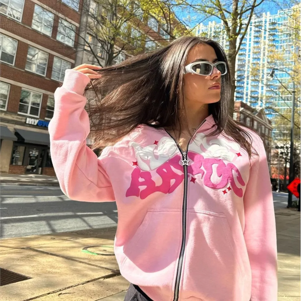 Fashion Pink Zip Up Sweatshirt Women Autumn Winter Jacket Clothes Hoodies Daily Pockets Long Sleeve Print Versatile Lady Hoodies
Fashion Pink Zip Up Sweatshirt Women Autumn Winter Jacket Clothes Hoodies Daily Pockets Long Sleeve Print Versatile Lady Hoodies