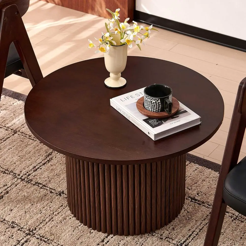 Walnut-Colored Round Coffee Table, 27.5 Wide x 16.7 Tall, Manufactured Wood with Veneer for Living Spaces
Walnut-Colored Round Coffee Table, 27.5 Wide x 16.7 Tall, Manufactured Wood with Veneer for Living Spaces